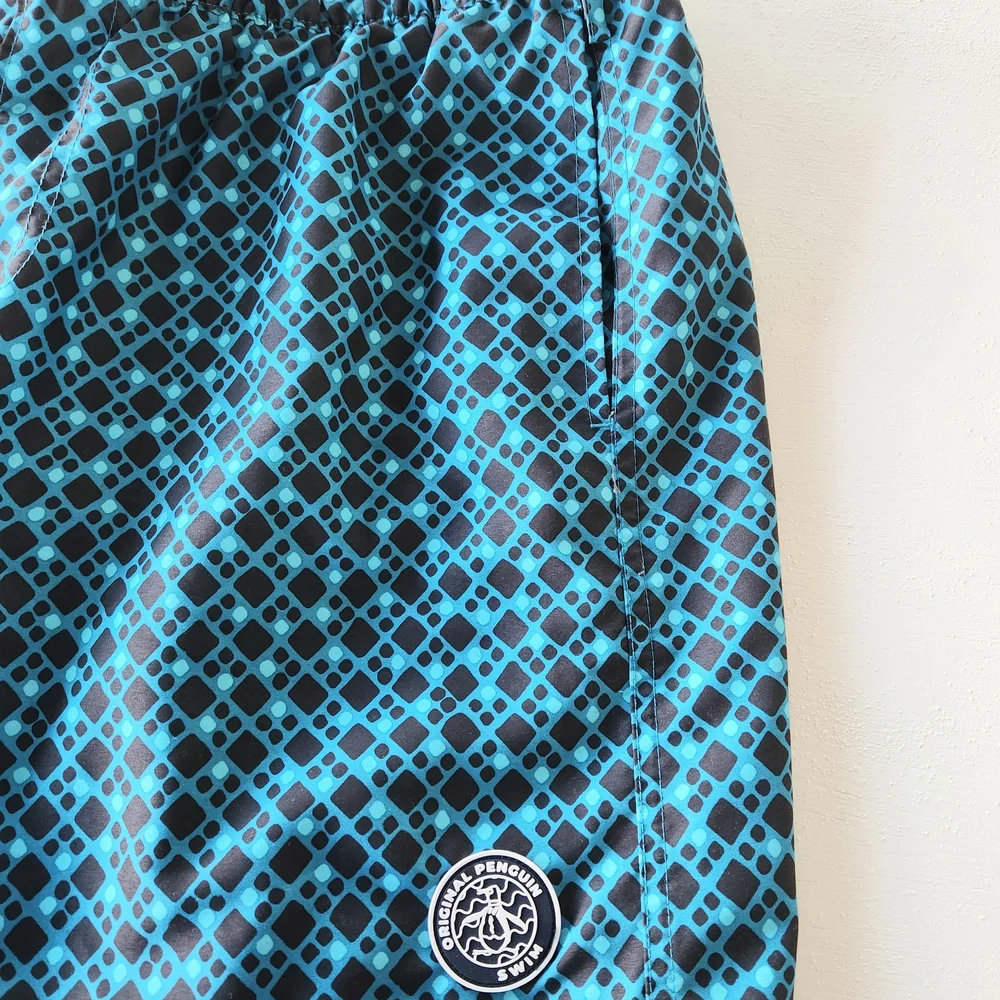 Original Penguin Teal & Black Patterned Swim Shorts